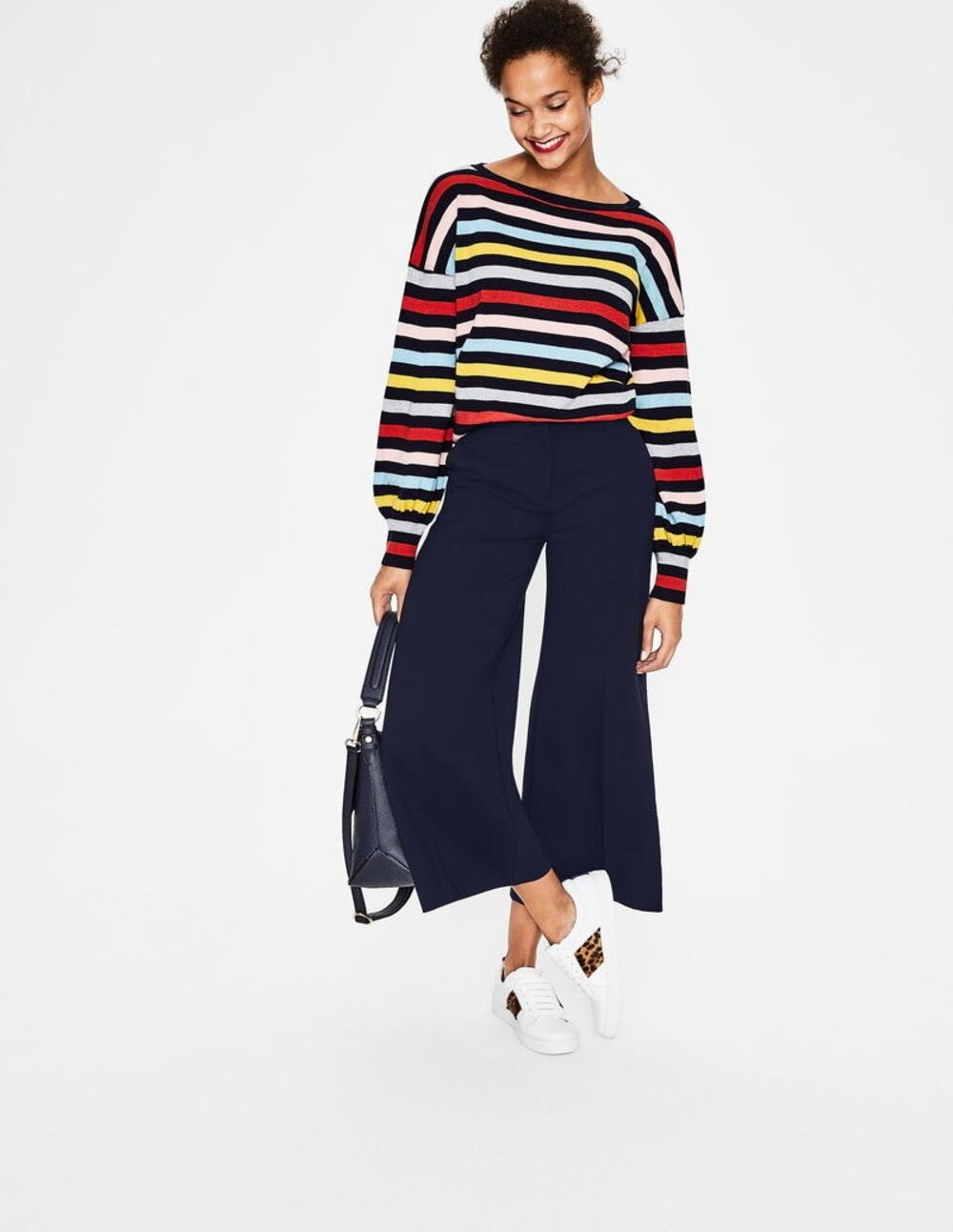 Boden Hampshire Ponte Culottes Cropped Wide Leg Trousers Women Size 12 Navy